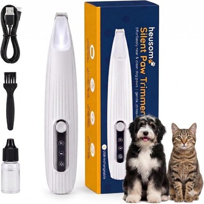 Heusom Silent Pet Paw Trimmer Cordless Dog Cat Shaver Rechargeable w/ LED Light