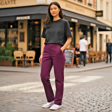 Chico's Women's Size 6 Solid Purple Stretch Pull-On Elastic Pants Straight Cut