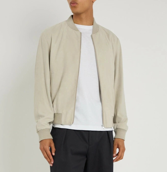 Mens Beige suede leather Bomber jacket pure suede slim fit Shirt biker jacket XL