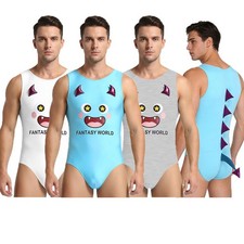 Mens Pajamas Bedroom Bodysuit Dinosaur Print Jumpsuit Leotard Nightwear Party