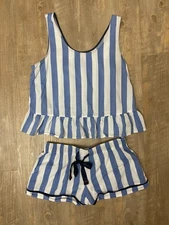 Jane and Bleecker Blue White Striped Cotton Pajamas Small