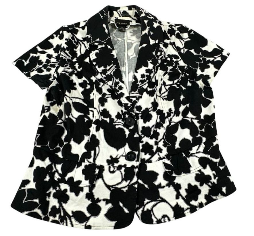 Lane Bryant Black White Classic Chic Elegant Short Sleeve Blazer Women's Size 16