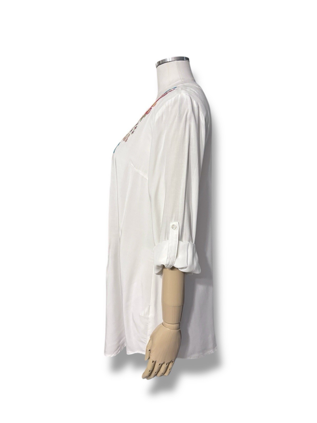 SOLITAIRE White Split Neck Tunic Multicolored Flo… - image 4