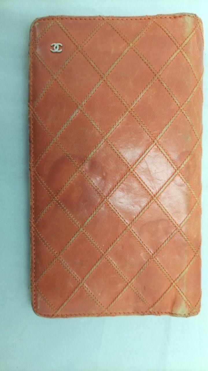 Chanel Orange Leather Wallet with Signature CC Logo
