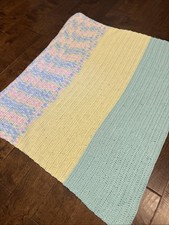 Handmade Crochet Baby Blanket 41 X33" Stitch Blue Yellow Green Pink Soft G31