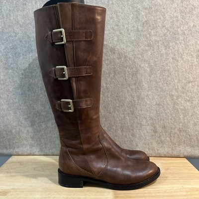 Ecco HOBART Zip Tall Riding Leather 3 Side Buckle Boot Women's Size 8-8.5 EU 38