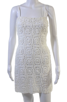 #ad Aqua Womens Sheath Mini Dress White Geometric Square Neck Sleeveless Size M $40.52