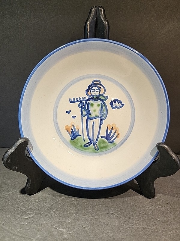 M.A Hadley Pottery Farmer with Rake 9" Luncheon Plate, Country Farm