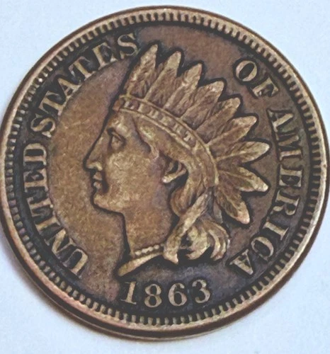1863 Indian Head Cent ~ Choice XF + or Better Condition With Full Liberty+Beads