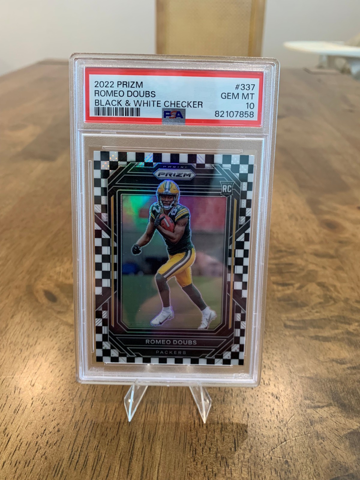 2022 Panini Prizm Black & White Checker! Romeo Doubs PSA 10 #337!