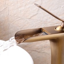 Waterfall Spout Bathroom Basin Faucet Single Lever Sink Mixer Tap Antique Brass