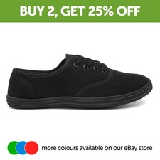 Womens Canvas Black Adults Ladies Lace Up Shoes Flat Casual Lightweight SIZE