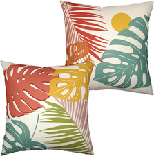Set of 2 Summer Tropical Leaves Throw Pillow Covers Palm Banana Leaf Pillow Cove