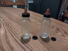 Vintage 2 Evenflo Mini 3 Inch Baby Doll Glass Bottle w/ Nipple-Ring-Seal USA