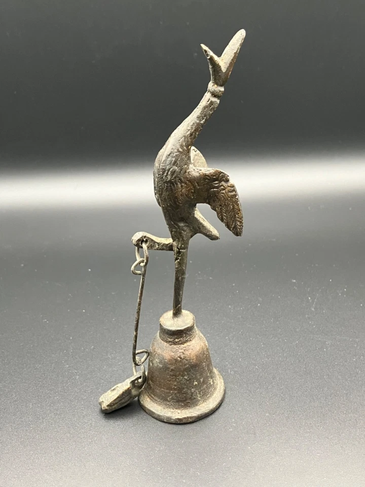 Vintage Bronze Crane Desk Bell /Heron Hand Bell - 14cms tall - Image 3 of 4