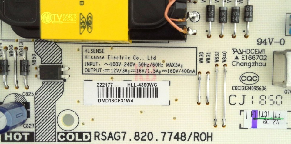 Carte Secteur (Alimentation) Pour TV Hisense 50R6E - Réf. 231563A / RSAG7.820.8252 - Occasion Testée