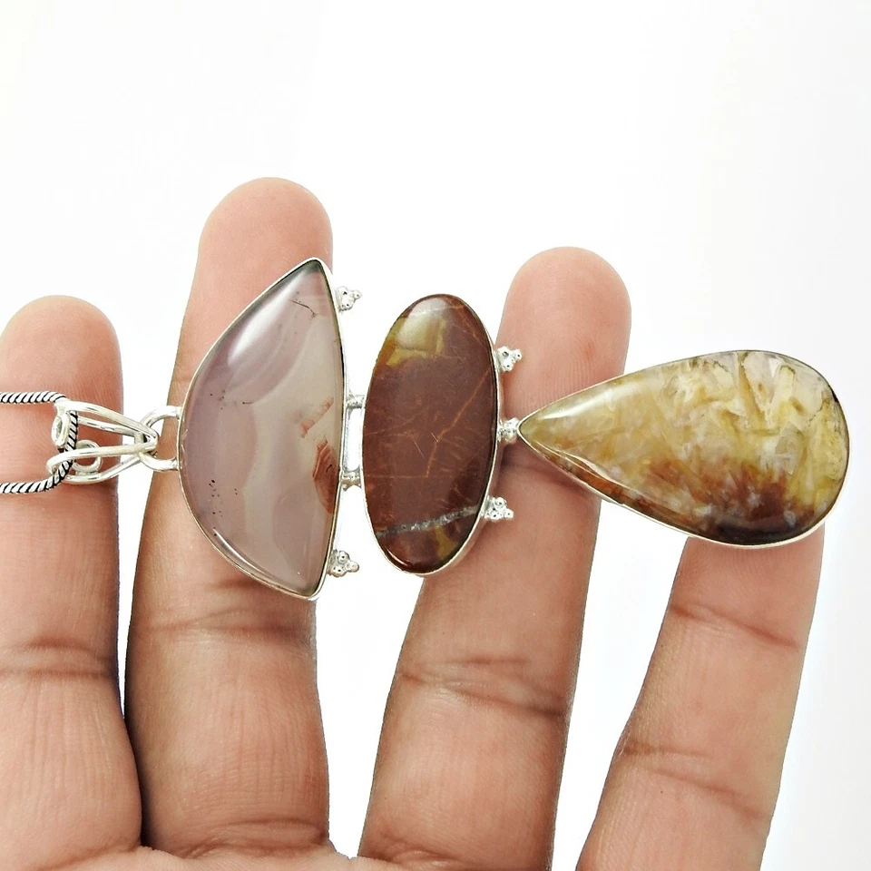 Weihnachtsgeschenk Echt 925 Sterlingsilber Natur Türkische Achat Tribal Anhänger - Bild 4 von 4