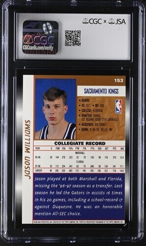 Jason Williams Rookie Auto CGC JSA 1998-99 Topps #153 White Chocolate Kings - Imagen 2 de 2