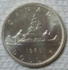 1965 CANADA - $1 DOLLAR - VOYAGEUR / ELIZABETH II - .800 SILVER - .6 Oz - BU