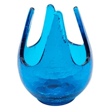 Vtg MCM Viking Bluenique Patio Light Crackle Glass Votive Candle Holder 5"