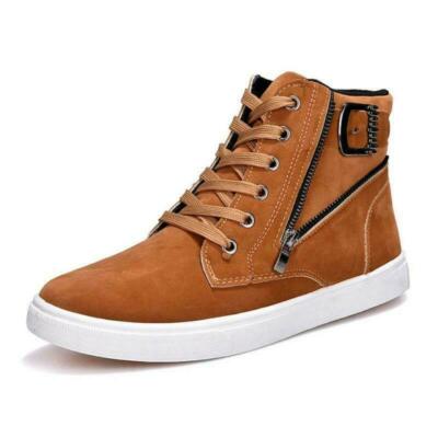 Men‘s Shoes Lace Up Tennis High Top Buckle ZIpper Sports Casual Board Shoes  Hot