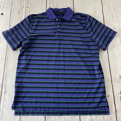 RLX Ralph Lauren Men's Short Sleeve Polo Shirt Purple Striped XL