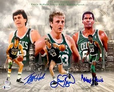 LARRY BIRD ROBERT PARISH KEVIN MCHALE BOSTON CELTICS BIG 3 SIGNED 11X14 COA 9