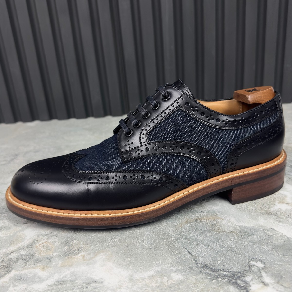 Louis Vuitton Voltaire Wingtip Derby Blue Denim Leather 8 LV  display picture 2