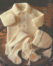 Baby Pram Set, Jacket, Leggings, Cap and Mitts Knitting Pattern DK 18-22" 906
