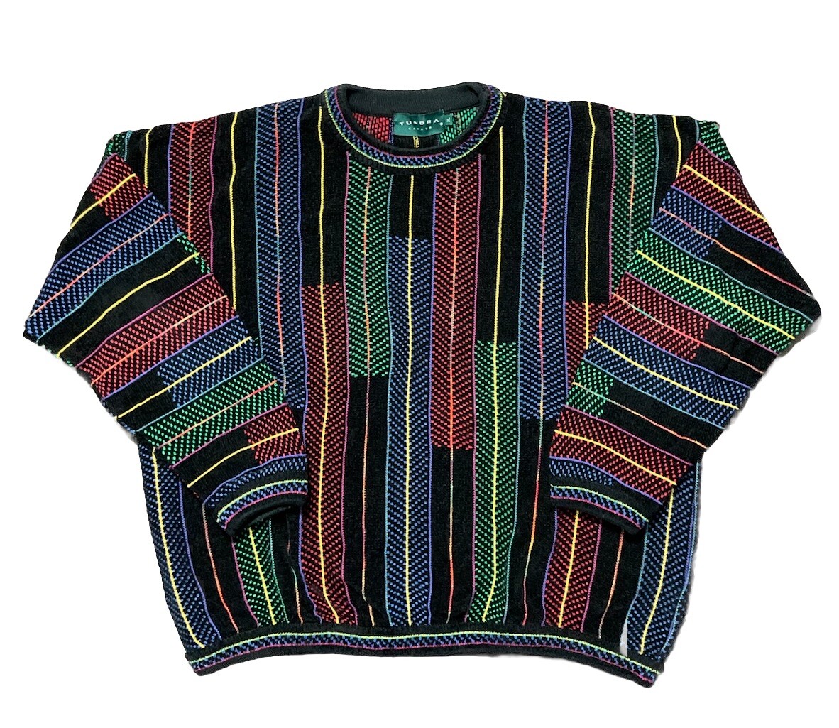 げん Vintage Tundra Canada Sweater Sz XL Coogi Style 3D Knit Biggie 90s