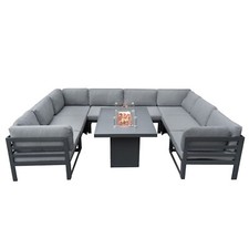 Modular Garden Furniture 9 Piece Lounge Set Grey Sofa Table & Fire Pit Outdoor