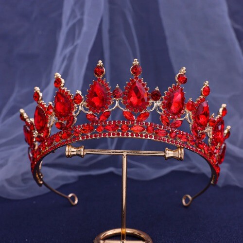 Full Rose Red Crystal Tiara Crown Bridal Hair Dress Party  display picture 3