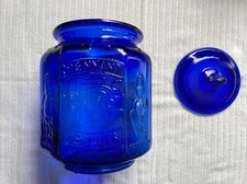 Vintage Large Planters Pennant Mr. Peanut Cobalt Blue Glass Jar with Lid 5 Cents