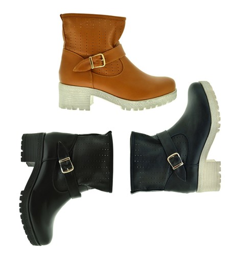 Tronchetti primaverili stivaletti traforati scarpe da donna stivali con  fibbie | eBay