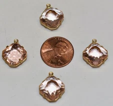 VINTAGE 4 UNFOILED GLASS champagne pink OCTAGON SQUARE PENDANTS 12mm  FACETED