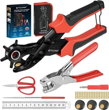 Leather Hole Punch Tool & Grommet Set, Heavy Duty Multi-Size Hole Puncher Tool
