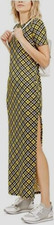 NWT MICHAEL KORS Yellow Plaid Maxi Dress Side Slit  Size P/S
