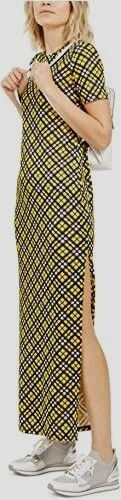 MICHAEL KORS Maxi abito a quadri giallo nuovo con etichette taglia P S