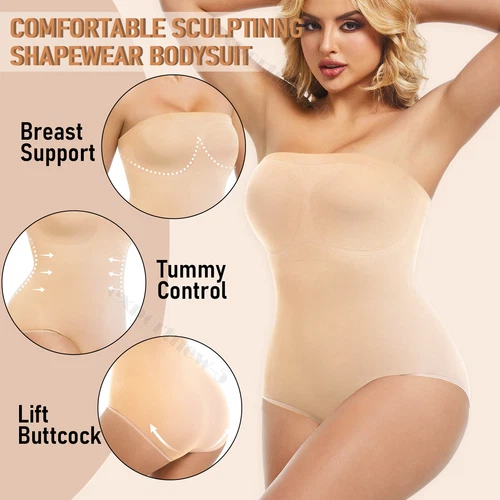 Trägerloser Damen Body Shapewear Bauchkontrolle Body Shaper Rückenfrei Jumpsuit - Bild 3 von 35
