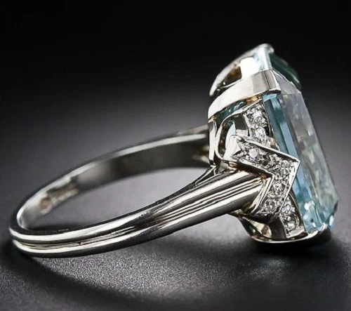  Art Deco 8.00CT Emerald Cut Aquamarine 935 Argentium Silver women's Ring. - Image 3 of 4