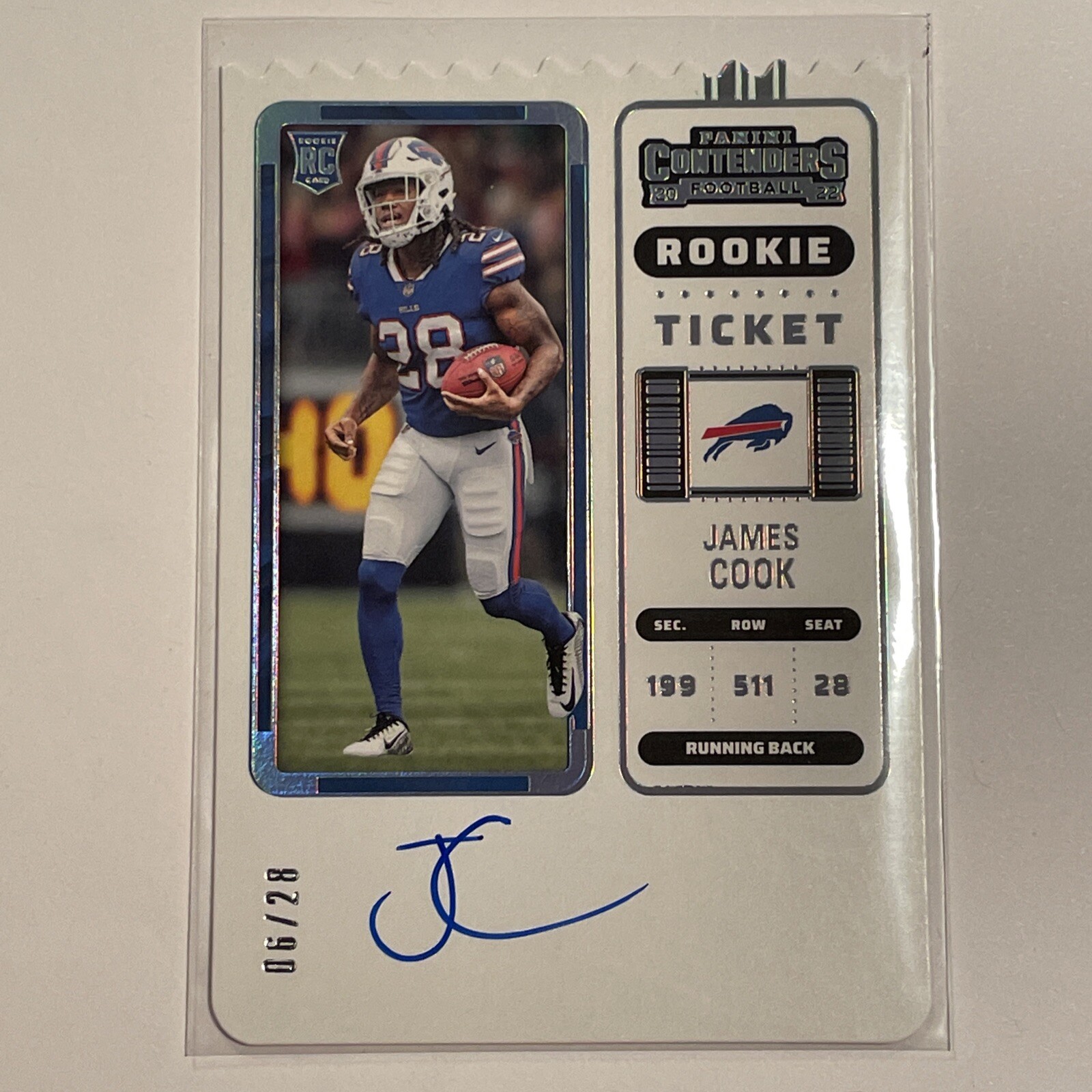 2022 Contenders James Cook Rookie Ticket Stub Auto /28 Buffalo Bills
