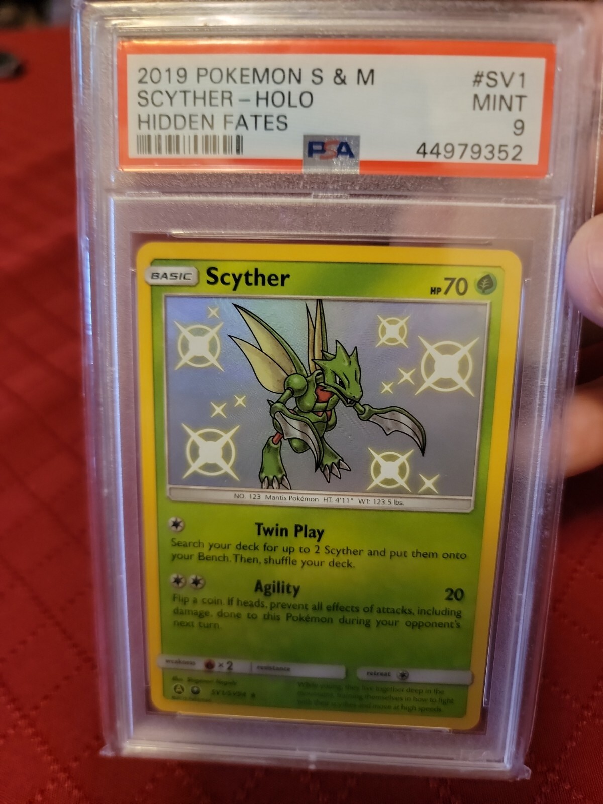 2019 Pokémon Sun & Moon Hidden Fates Scyther Shiny Holo Rare #SV1 PSA 9 Mint