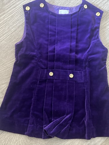 Vintage 70’s Purple Velvet Sleeveless Dress 2T Gold Buttons - Picture 4 of 5