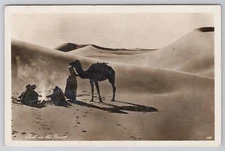 Postcard RPPC Desert People and Camel Rest in Desert c1930