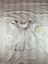Vintage NWT 80s USA Jolene Baby Girl White Satin Lace Ribbon Roses Dress 18 Mos