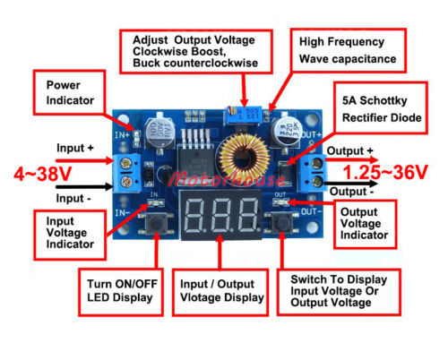 5A DC-DC Buck Step-down Converter Voltage Regulator LED Meter 4V-38V to 1.5V-36V - Picture 4 of 5