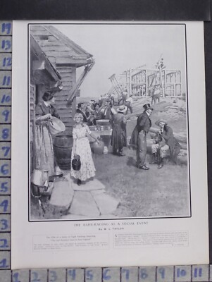1901 BARN RAISING TAYLOR PHILADELPHIA SERIES COUNTRY PRINT ART VINTAGE DK54