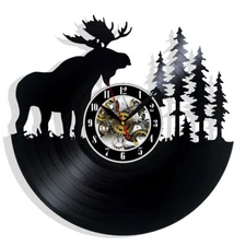 Moose Elk Vinyl Wall Clock Gift Birthday Holiday Art Home Room Decor Design