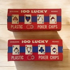 VTG 200 Lucky Poker Chips 1 1/2 in Made in USA Plastic Interlocking 2 Box Lot