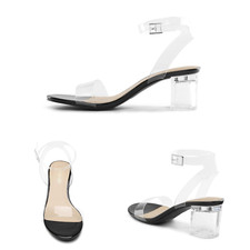 Women's Transparent Block Heel Sandals with Ankle Strap for a Modern Chic Look